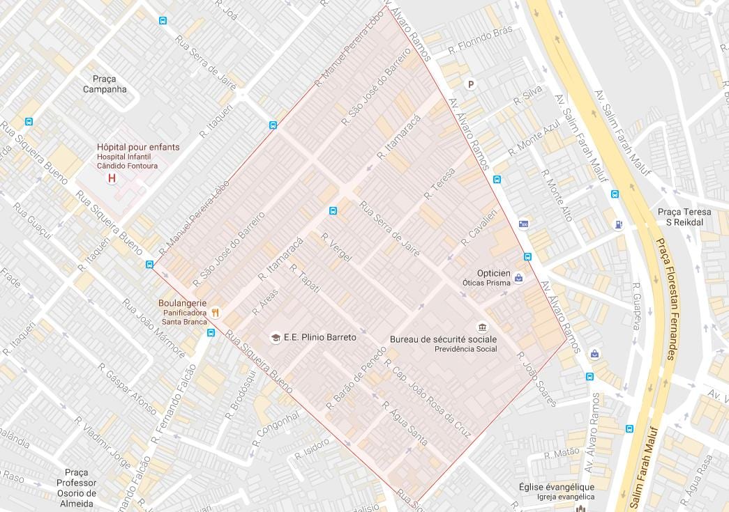 Térkép Água Rasa São Paulo