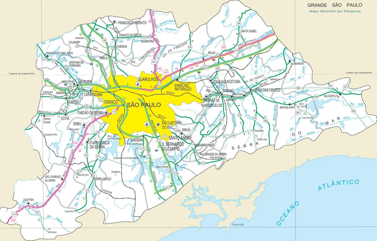 Térkép autópályák szélén São Paulo