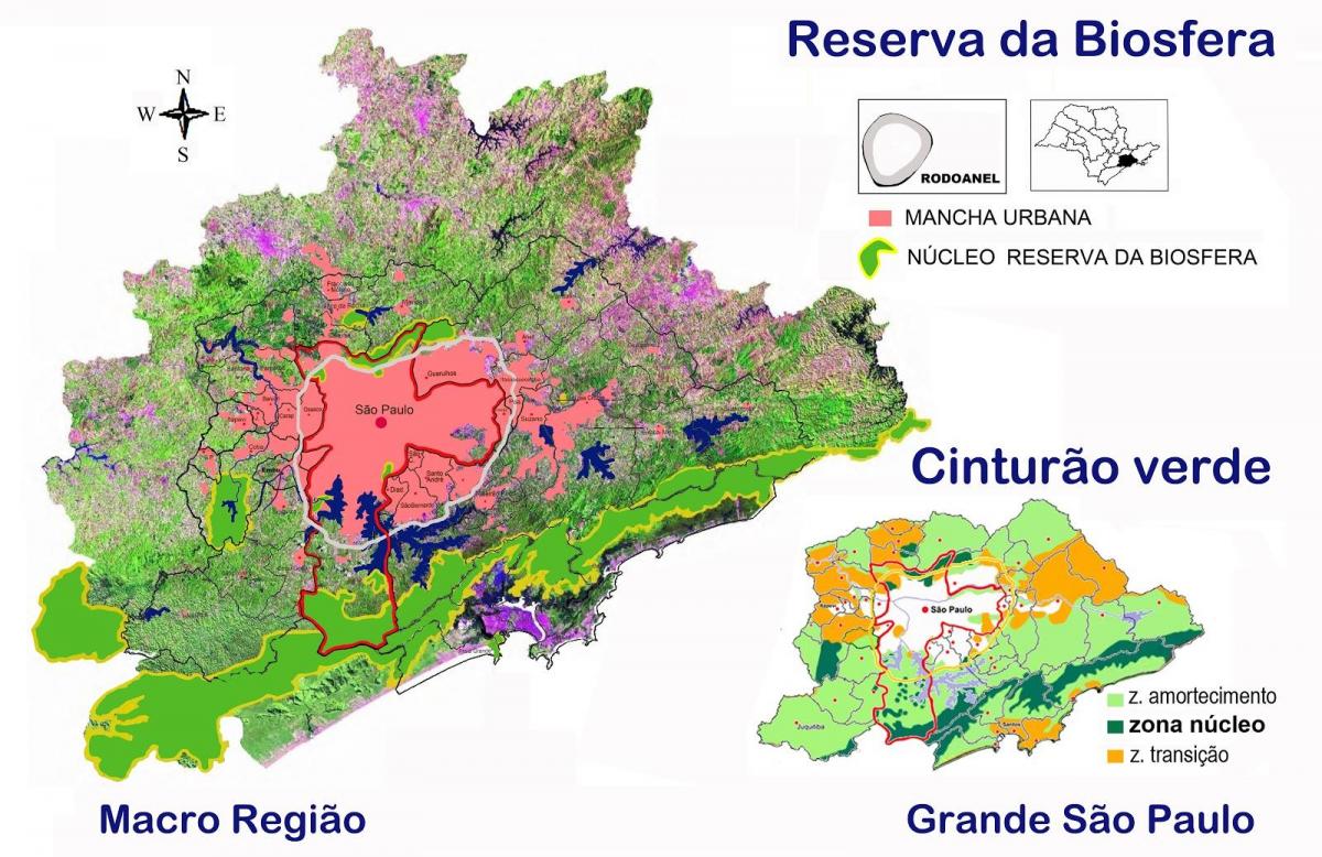 Térkép bioszféra rezervátum a zöld öv São Paulo