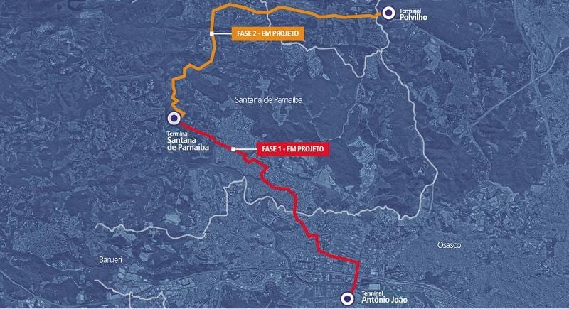 Térkép corredor BRT metropolitano Alphaville-Cajamar