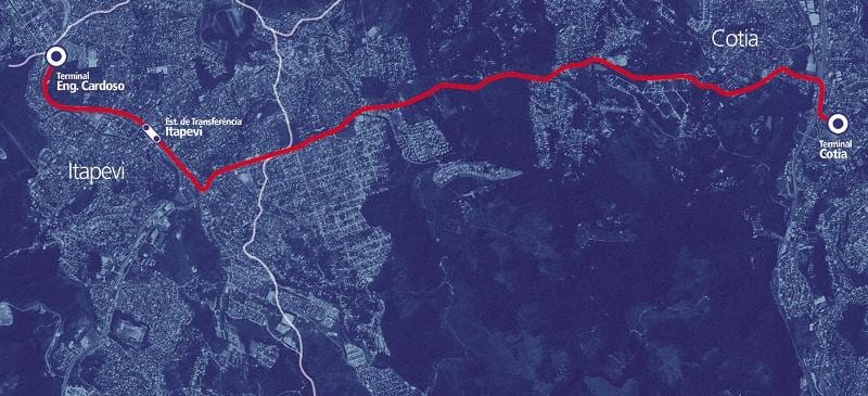 Térkép corredor BRT metropolitano Itapevi-Cotia