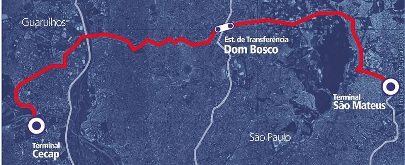 Térkép corredor BRT metropolitano Perimetral Leste