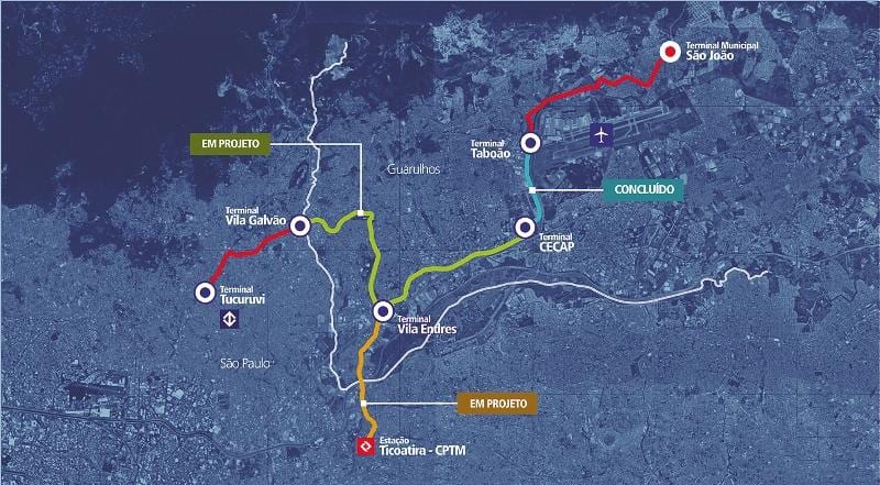 Térkép corredor Metropolitano Guarulhos - Tucuruvi