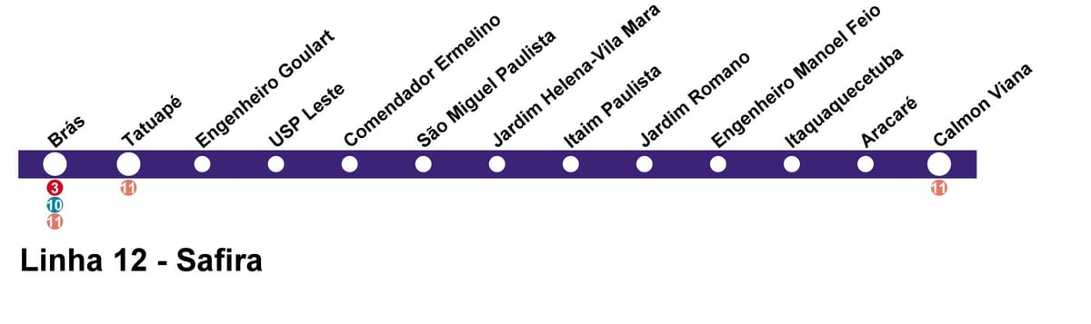 Térkép CPTM São Paulo - Line 12 - Sapphire