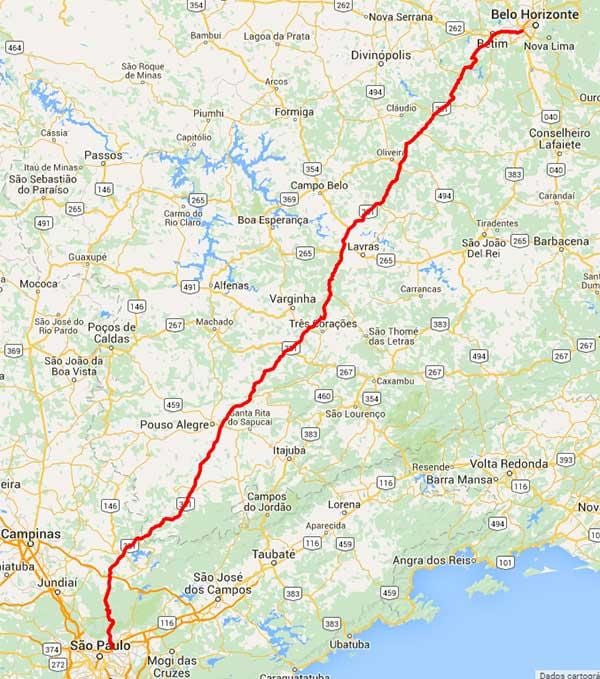 Térkép Fernão Dias autópálya - BR 381