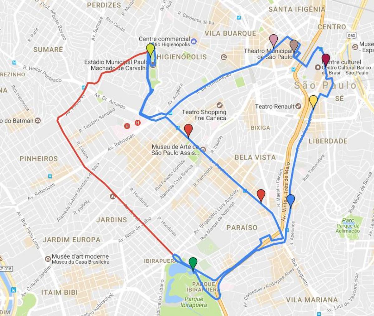 Térkép a kör alakú turismo São Paulo - Vonalak