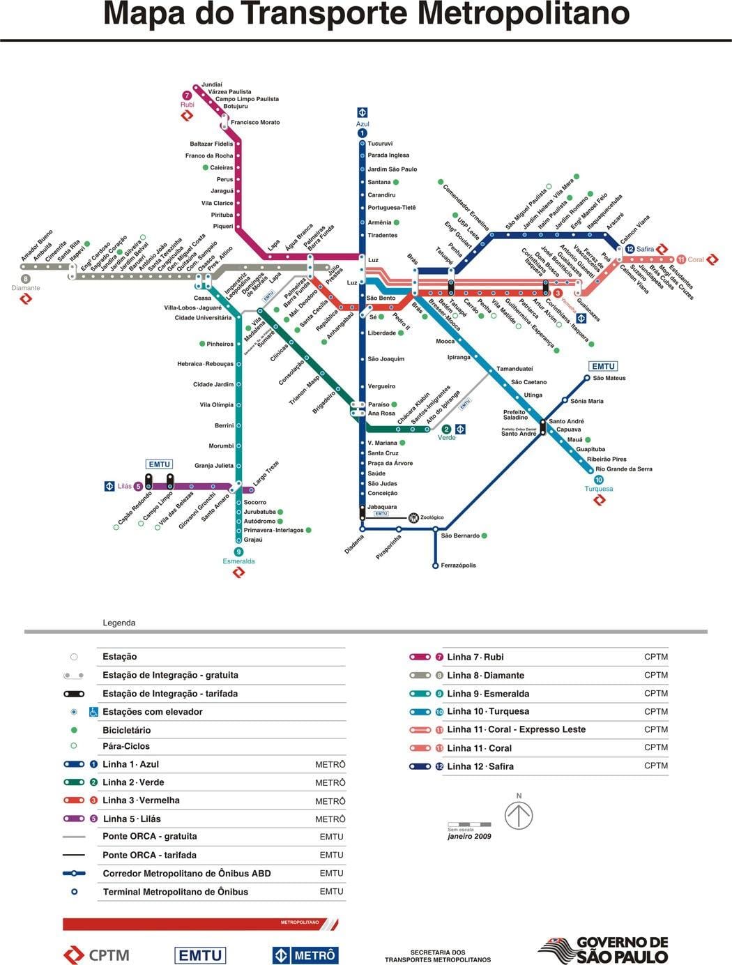 Térkép São Paulo CPTM közlekedés