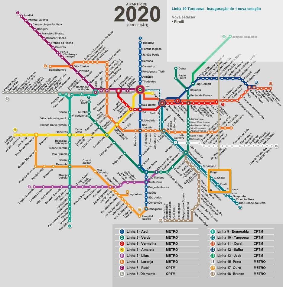Térkép São Paulo hálózati metró