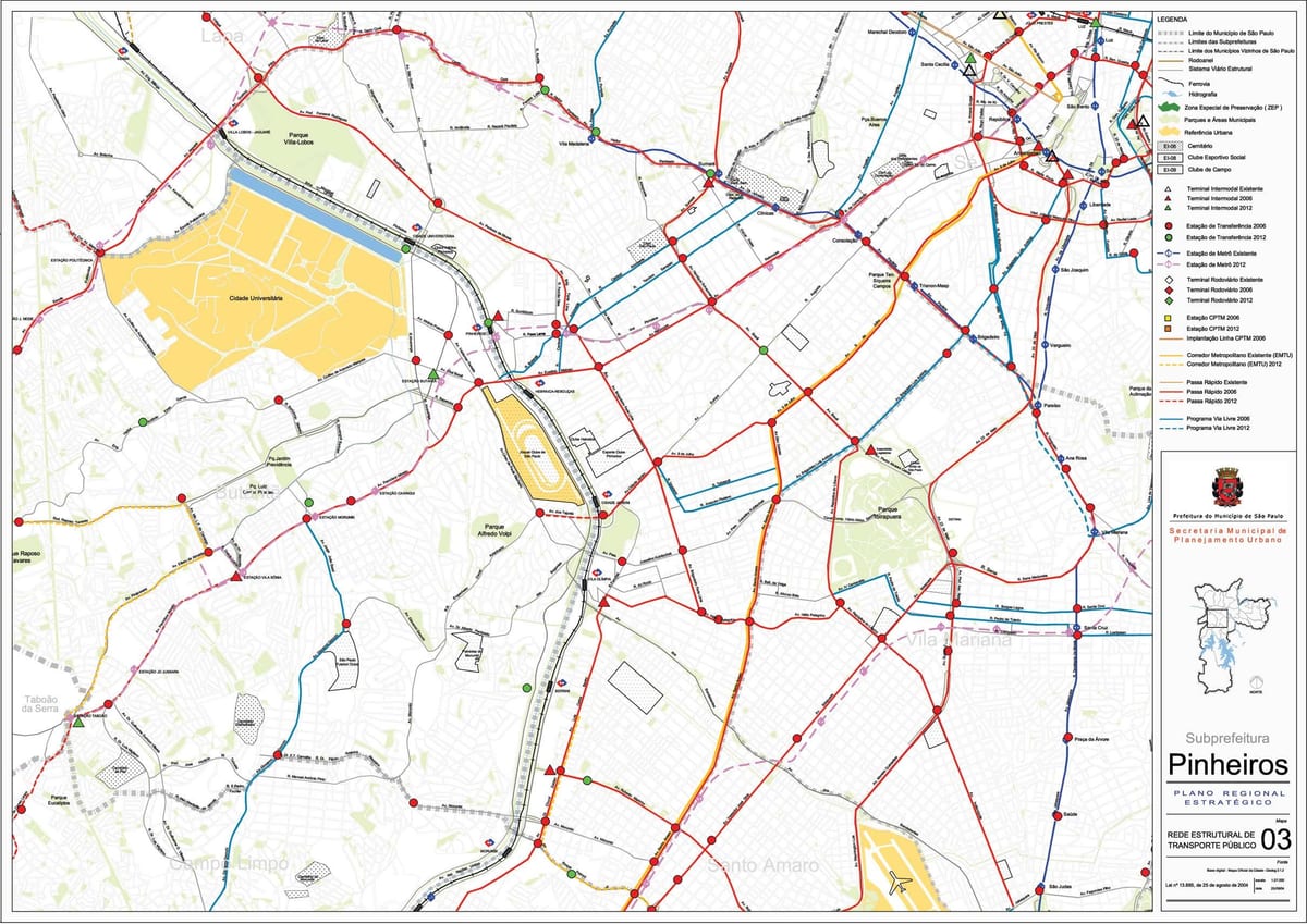 Térkép São Paulo Pinheiros - tömegközlekedésben