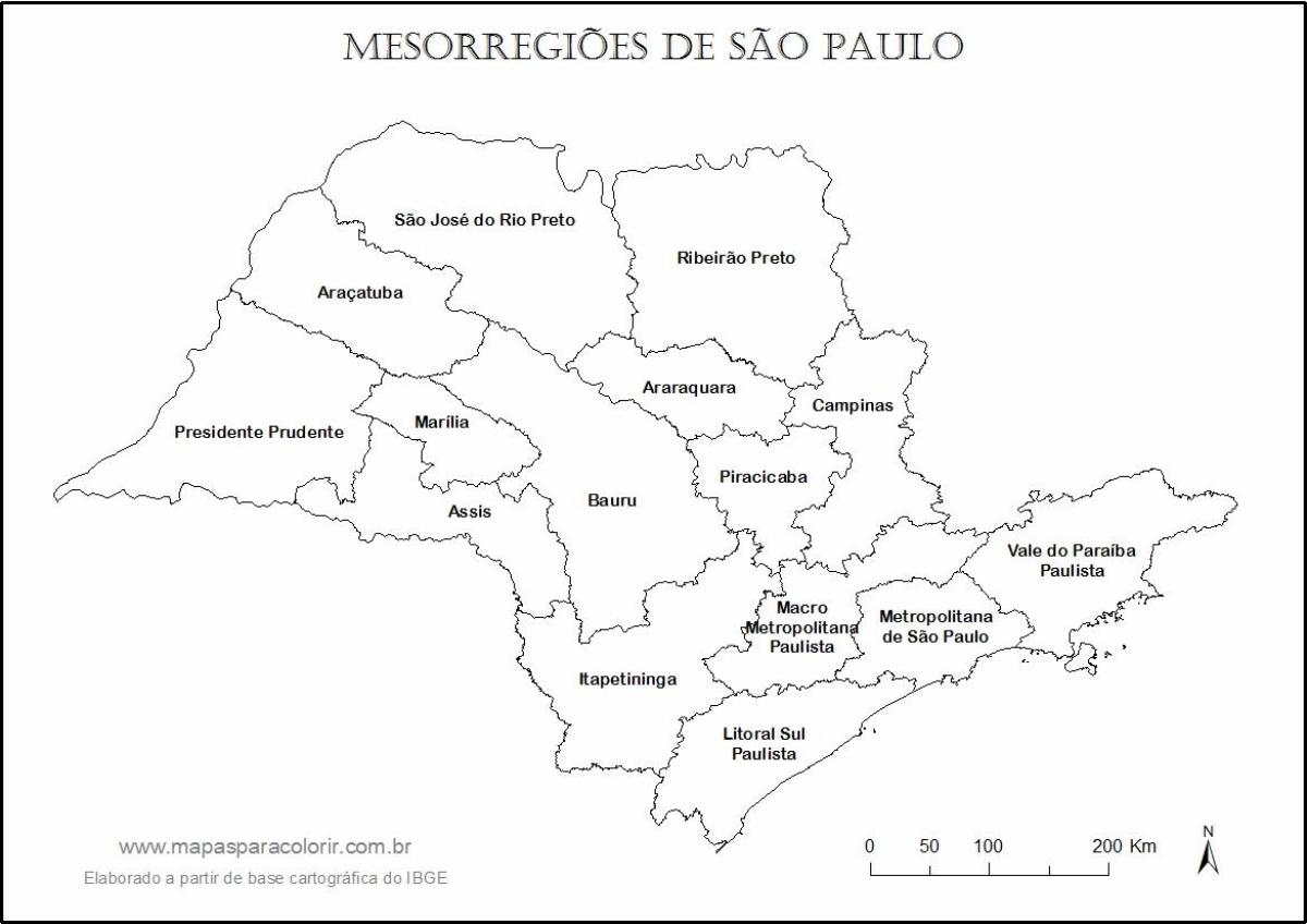 Térkép São Paulo szűz - régiók nevek