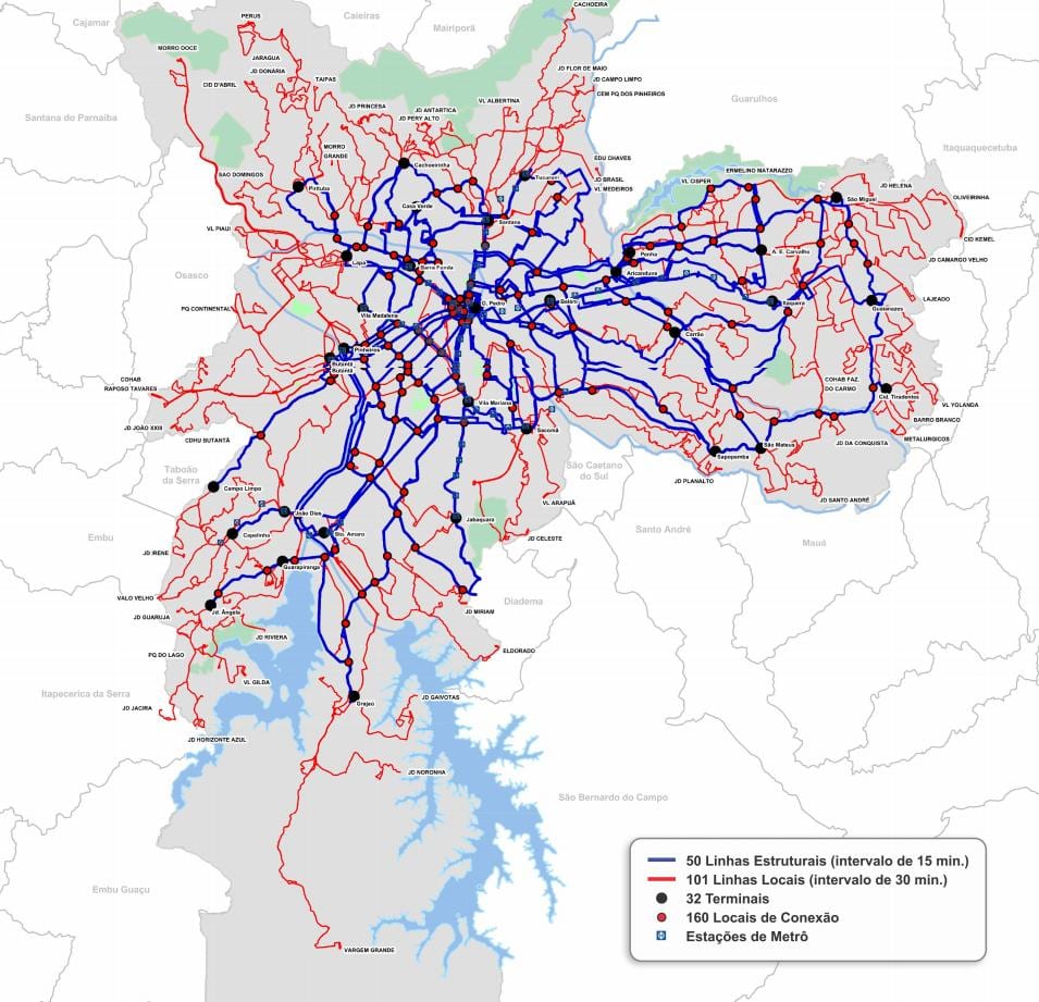 Térkép terminálok busz az Állam São Paulo