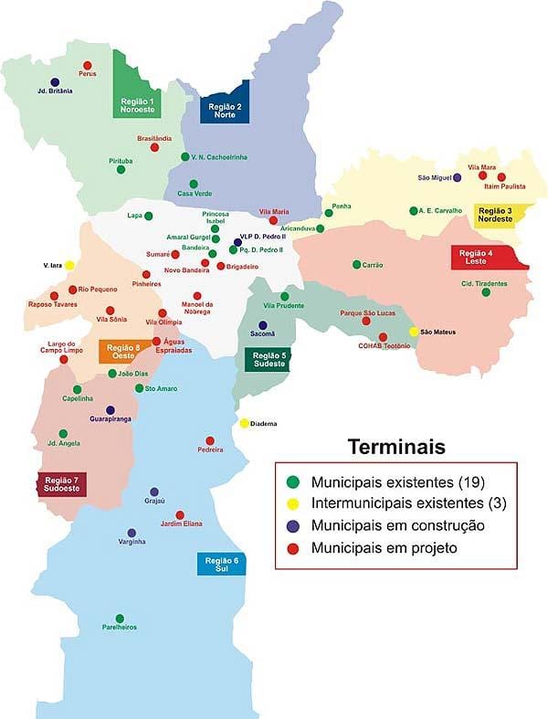Térkép terminálok busz São Paulo