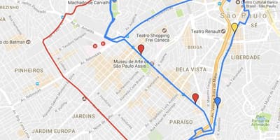 Térkép a kör alakú turismo São Paulo - Vonalak